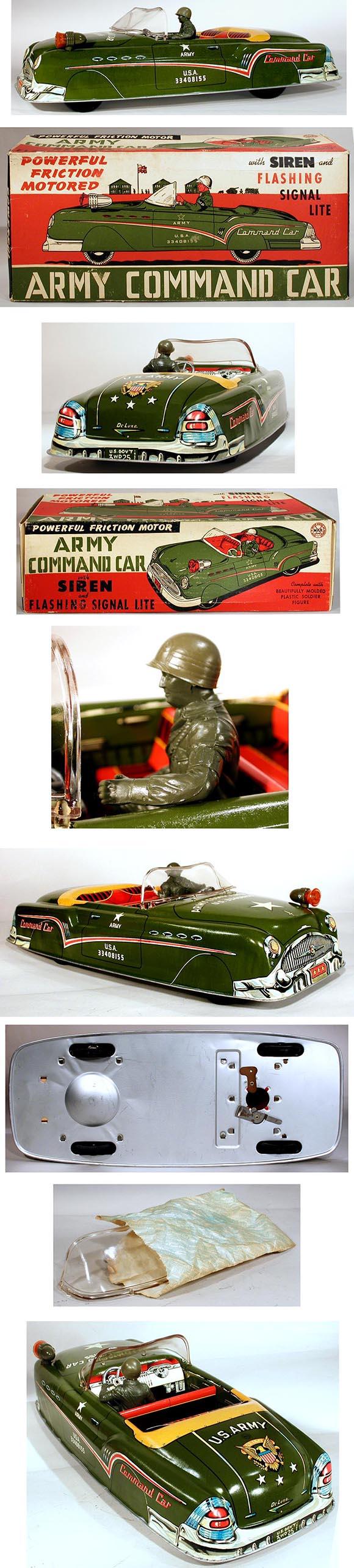 1957 Marx, Army Command Car with Siren & Flashing Signal Light in Original Box